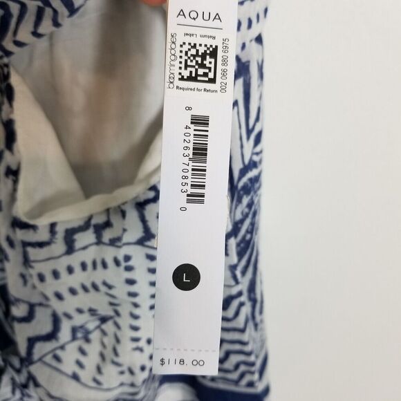 Aqua Women Printed Cutout Halter Midi Dress Blue White Spaghetti Straps L - Picture 4 of 4